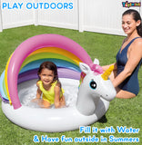 Toyshine Unicorn Shape Inflatable Pool for Kids with Sunshade Water Fun Pool Party Gift for Boys and Girls 50" x 40" x 27" with 45L Water Capacity