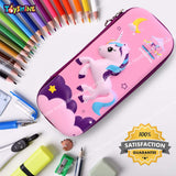 Toyshine Flying Star Unicorn Pink Hardtop Pencil Case with Multiple Compartments - Kids School Supply Organizer Students Stationery Box - Girls Pen Pouch- Pink