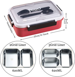 Toyshine Stainless Steel Bento Box for Kids & Adults, 2/3 Compartments Sealed and Leak-proof Lunch Box, Keep Foods Separated Food Storage Container, Food-Safe Materials(3 Compartments, Red, Pack of 1)