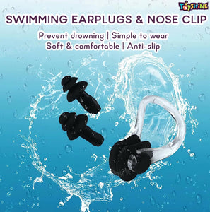 Toyshine Swim Combo - Durable Silicone Swimming Cap - White with Black Ear Buds and Nose Clip Set SSTP