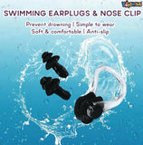 Toyshine Swim Combo - Durable Silicone Swimming Cap - White with Black Ear Buds and Nose Clip Set SSTP