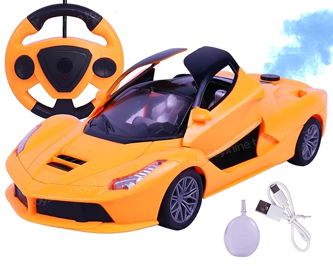 Toyshine 1:14 Scale Remote Control Rechargeable Fast Racing Toy Car inbuilt with Booster Spray and Opening Doors Feature for Kids Adults - Orange