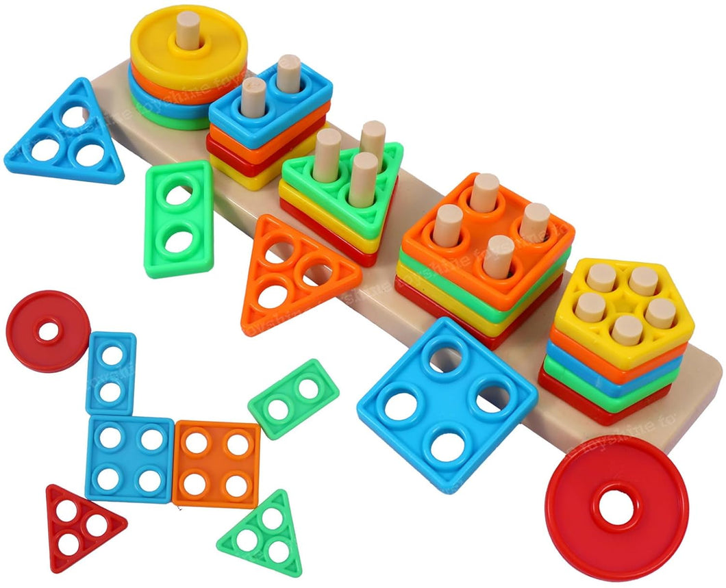 Toyshine Small Angle Geometric Blocks Building Stacker - Kids Shape Sorter & Column Puzzle Stacking Set for Kids