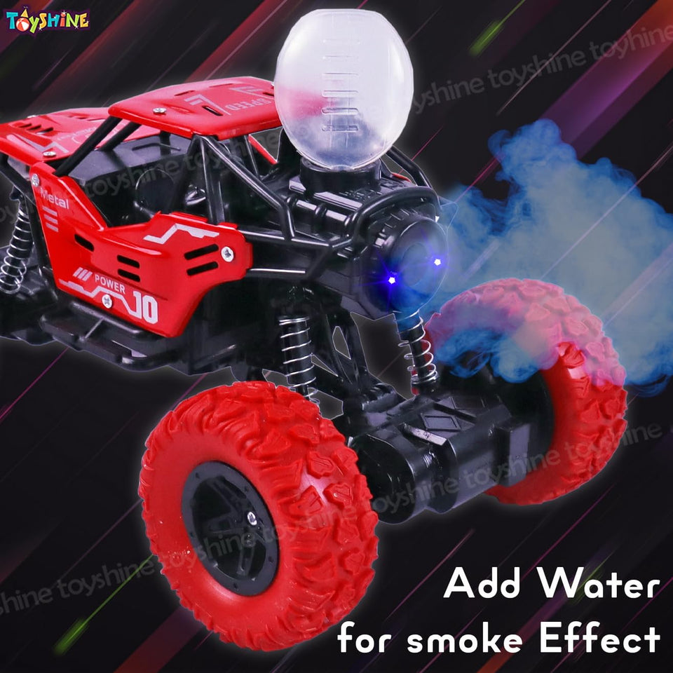 Toyshine 1:16 Scale 27Mhz Smoke Rock Crawler Monster RC Truck with Booster Spray Function All Terrain Stunt Racing Car Rechargeable Indoor Outdoor Toy Car - Red