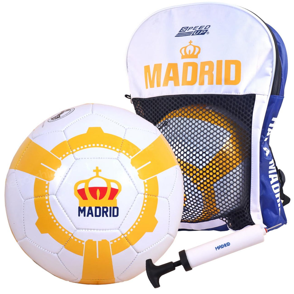Toyshine Speed-Up Madrid Football Soccer with Bag and Pump,Size 5, 4-12 Year -Multicolor