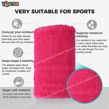 Toyshine Thick Cotton Wristbands (5 INCH), Athletic Sweat Bands for Sports Activities - Pack of 2 Pairs Pink/Neon