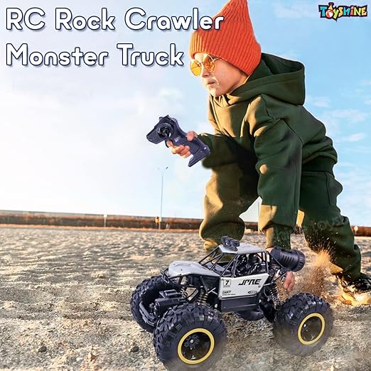 Toyshine 1:16 Scale 2.4Ghz Rechargeable Remote Control 4WD Alloy Off Road All Terrain Rock Crawler Toy Car inbuilt with Booster Spray Function and Long Battery Life for Kids Adults - Silver