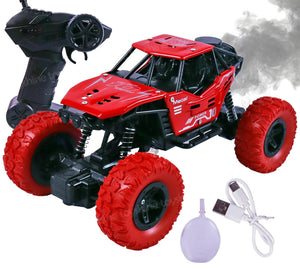 Toyshine 1:16 Scale 27Mhz Smoke Rock Crawler Monster RC Truck with Booster Spray Function All Terrain Stunt Racing Car Rechargeable Indoor Outdoor Toy Car - Red