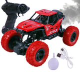 Toyshine 1:16 Scale 27Mhz Smoke Rock Crawler Monster RC Truck with Booster Spray Function All Terrain Stunt Racing Car Rechargeable Indoor Outdoor Toy Car - Red