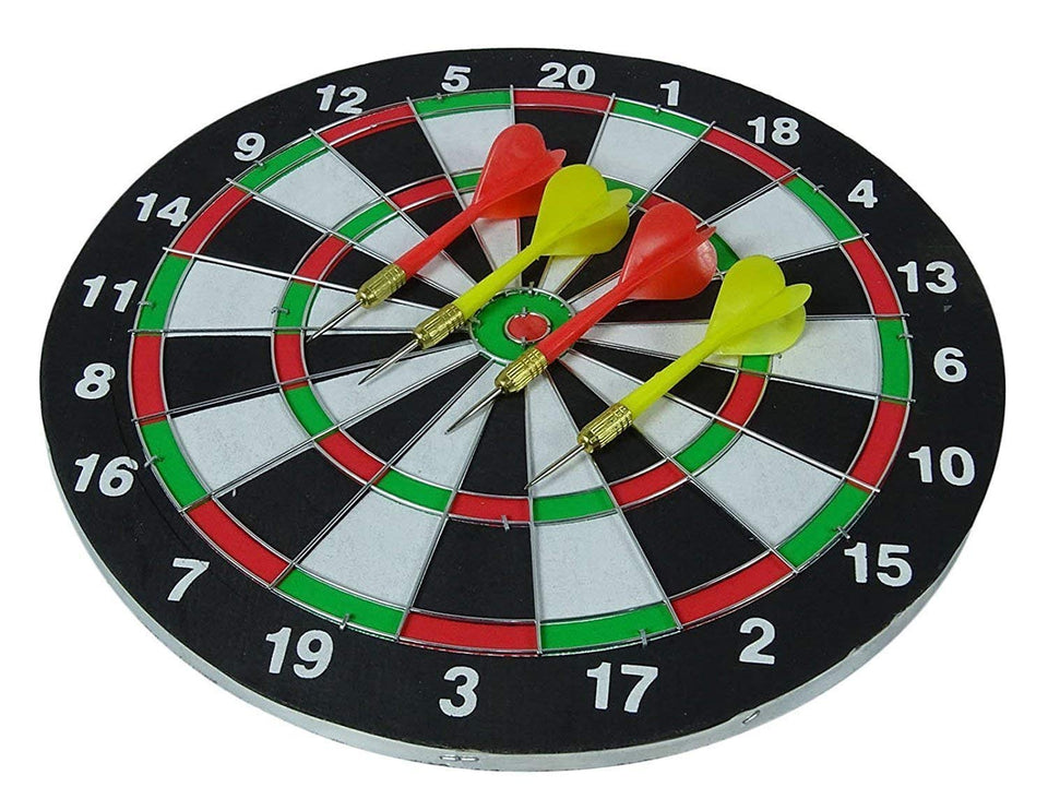 Toyshine Wooden Double Sided 15 Inch Dart Board Family Game Set with 4 Steel Tip Needle for Kids and Adults- Multi Color (SSTP) - B