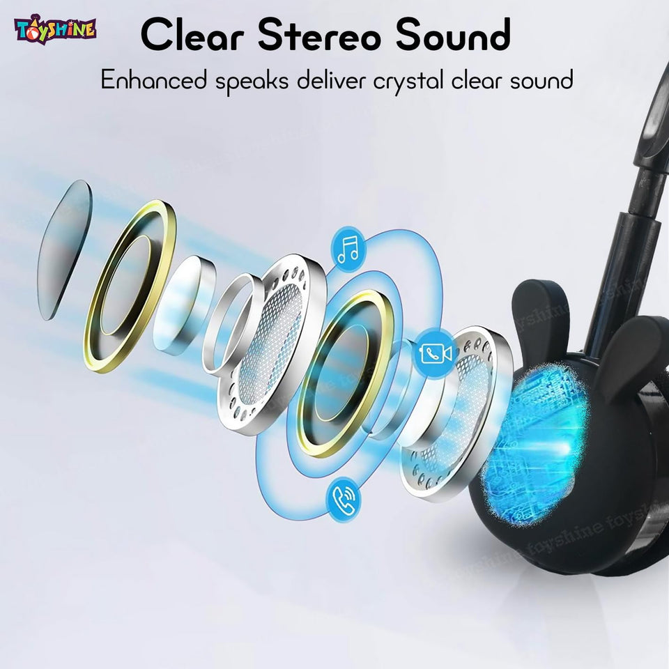 Toyshine Rabbit Design Headphone, Stereo with Mic Earphone, Stylish Headphones for Girls/Boys 3.5mm Jack On Ear Wired- Black