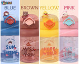 Toyshine Duckling 1150 ML Dual Sip System Kids Water Bottle With Spill Proof Straw, Pop Button, BPA Free - Featuring Soft Handle Grip and Strap Children's Drinkware, Yellow