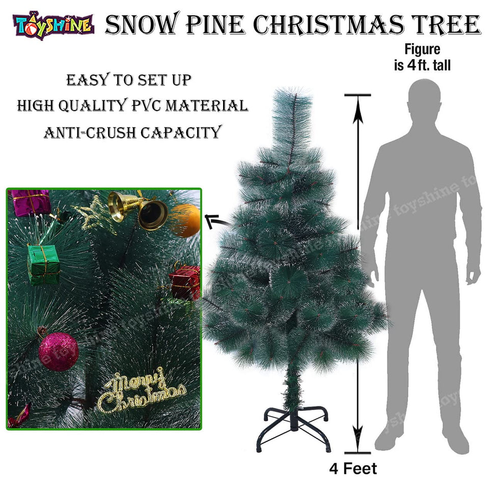Toyshine 4 Feet Snow Pine Christmas Tree Celebration Decoration Indoor Outdoor X-mas Santa Claus Tree Heavy with Metal Base