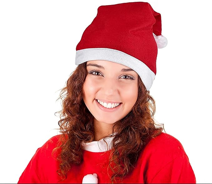 Toyshine 24 Pc Santa caps Red Hat Short Plush with White Cuffs Non-Woven Fabric Christmas Hat Santa Hat for Adults (red)