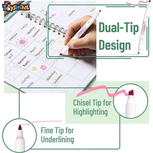 Toyshine 5 Pcs Artists Double Sided Highlighter Colored Manga Drawing Markers set for Adult and Kids Fine Tip Markers and Broad Chisel Art Pen