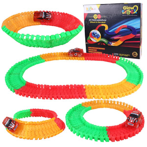 Toyshine Tracks Set Glow Race Car Toy Set Educational Twisted Flexible Tracks 220 Pcs with Electric Car Toys for Kids - Multicolour - B