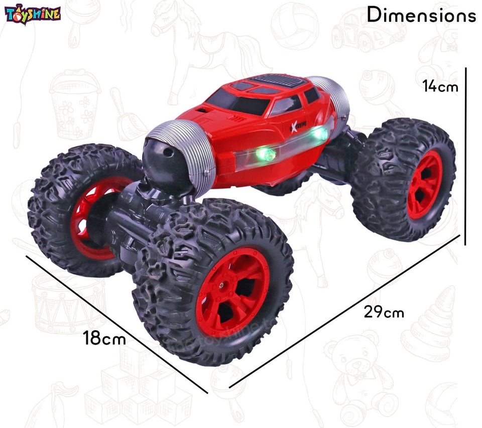 Toyshine 1:16 Scale 2.4GHz four-wheel drive Double Mode dual sided rotating Inbuilt with Chassis Elevated system and vaccum tyres remote-controlled rechargeable toy car - Red