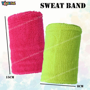 Toyshine Thick Cotton Wristbands (5 INCH), Athletic Sweat Bands for Sports Activities - Pack of 2 Pairs Pink/Neon