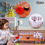 Toyshine Slide and Play Table Bowling Game - Indoor Table Games for Whole Family, Kids and Adults - Portable Set w/ Lane, 6 Pins, 1 Puck, 1 Slider