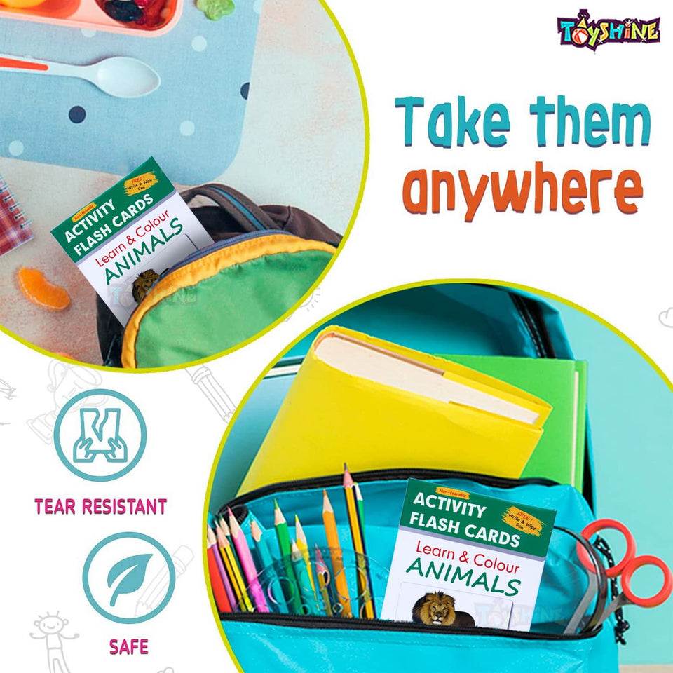 Toyshine Wipe and Clean Educational Flash Cards for Kids - Animals Learing Game for Boys Girls 2 3 4 5 Year Old