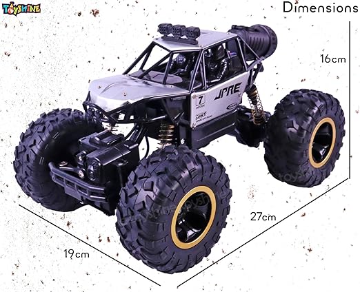 Toyshine 1:16 Scale 2.4Ghz Rechargeable Remote Control 4WD Alloy Off Road All Terrain Rock Crawler Toy Car inbuilt with Booster Spray Function and Long Battery Life for Kids Adults - Silver