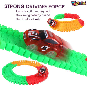 Toyshine Tracks Set Glow Race Car Toy Set Educational Twisted Flexible Tracks 220 Pcs with Electric Car Toys for Kids - Multicolour - B