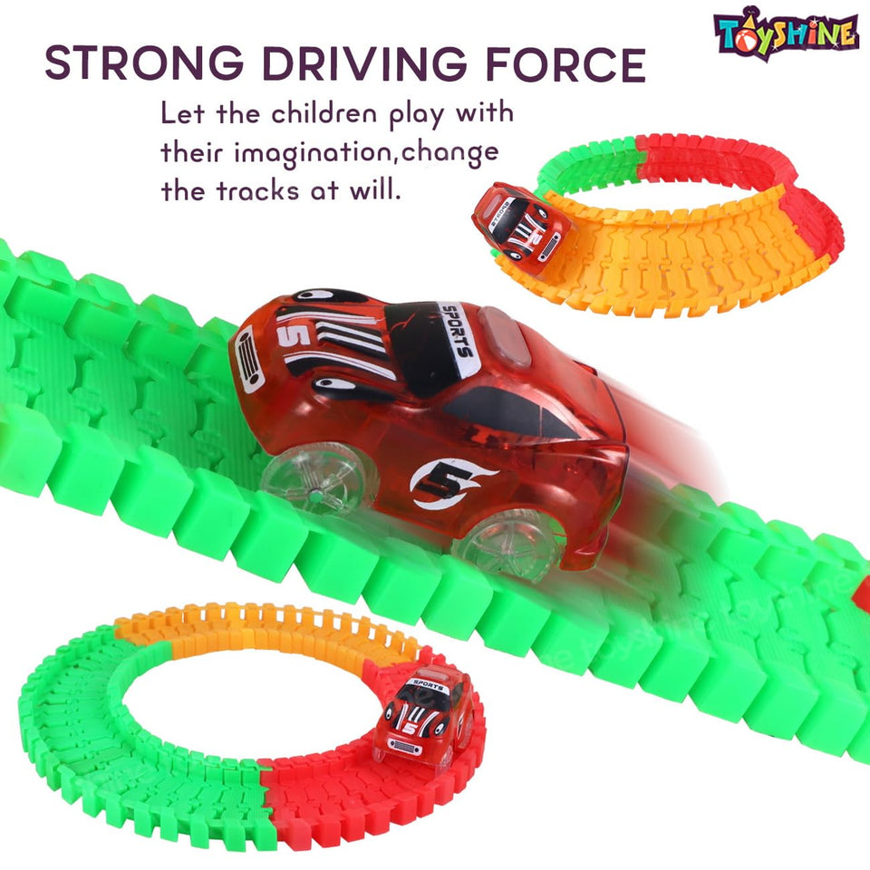 Toyshine Tracks Set Glow Race Car Toy Set Educational Twisted Flexible Tracks 220 Pcs with Electric Car Toys for Kids - Multicolour - B