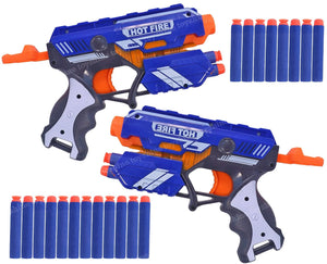 Toyshine Pack of 2 Foam Blaster Gun Toy, Safe and Long Range, 20 Bullets- Made in India, Blue