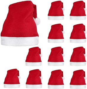 Toyshine 12 Pc Santa caps Red Hat Short Plush with White Cuffs Non-Woven Fabric Christmas Hat Santa Hat for Adults - (red)