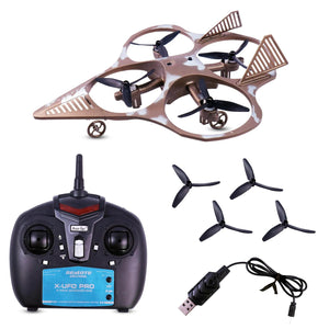 Toyshine 2.4Ghz Remote Control RC Glider Quadcopter with LED Light Indication Gyro Stabiliser 4 Blade Propellers 360° Flip Performance Altitude Hold Cool Light Jet Fighter Toy for 8+ Years (Brown)