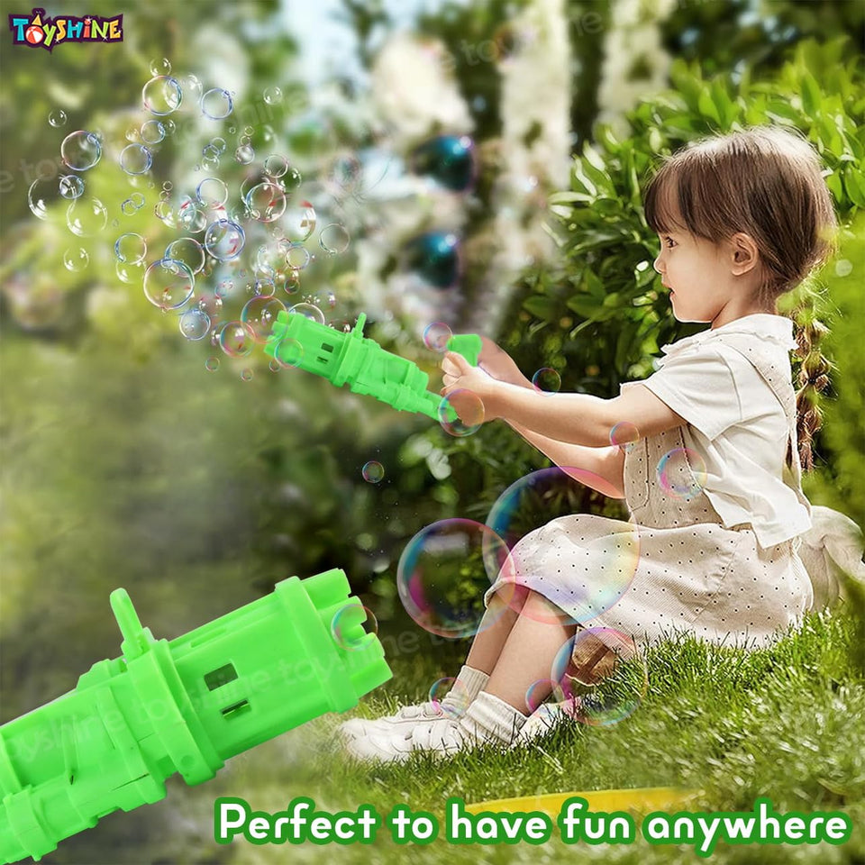 Toyshine 8 Hole Electric Bubbles Gun Gatling Bubble Machine Toy with Scoup Bottle for Children Party Favors Outdoor & Indoor Activity for Boys Girls 3 Years and Above (Green)