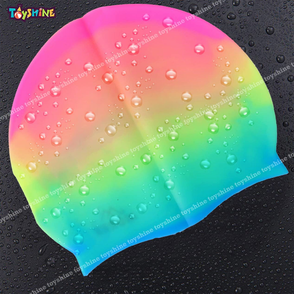 Toyshine Silicone Long Hair Swim Caps - Durable Silicone Swimming Cap Pink Multi SSTP