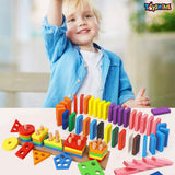 Toyshine Pack of 2 Wooden Combo - Column Blocks and Colorful 120 pcs Domino | Play Montessori Toys for Kids for Girls Boys