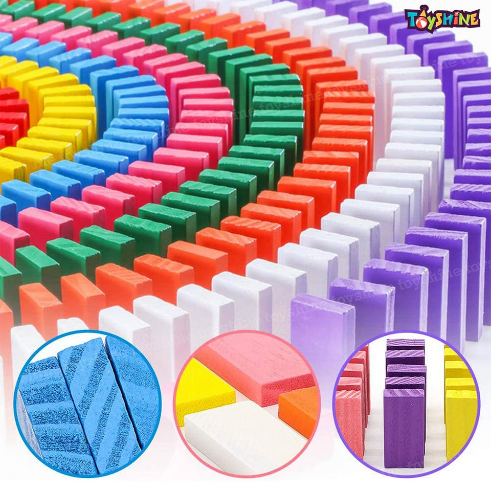 Toyshine Pack of 2 Wooden Combo - Column Blocks and Colorful 120 pcs Domino | Play Montessori Toys for Kids for Girls Boys