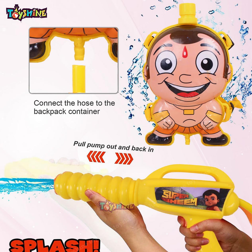 Toyshine Holi Water Toy Gun with Pressure Mechanism for Long Throw, Back Holding Tank, Back Holding Tank, 1.5 L, Yellow