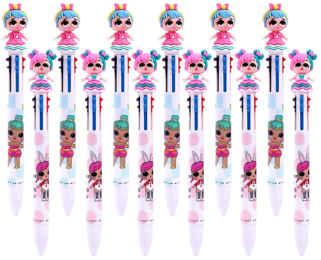Toyshine Pack of 12 Retractable Monster Ballpoint Pens Multicolor Pens 0.5 mm 10 Colors Ink in One Ballpoint Pen - Birthday Return Gift Party Favor Kids Stationery Set Small Gifts- Dolls