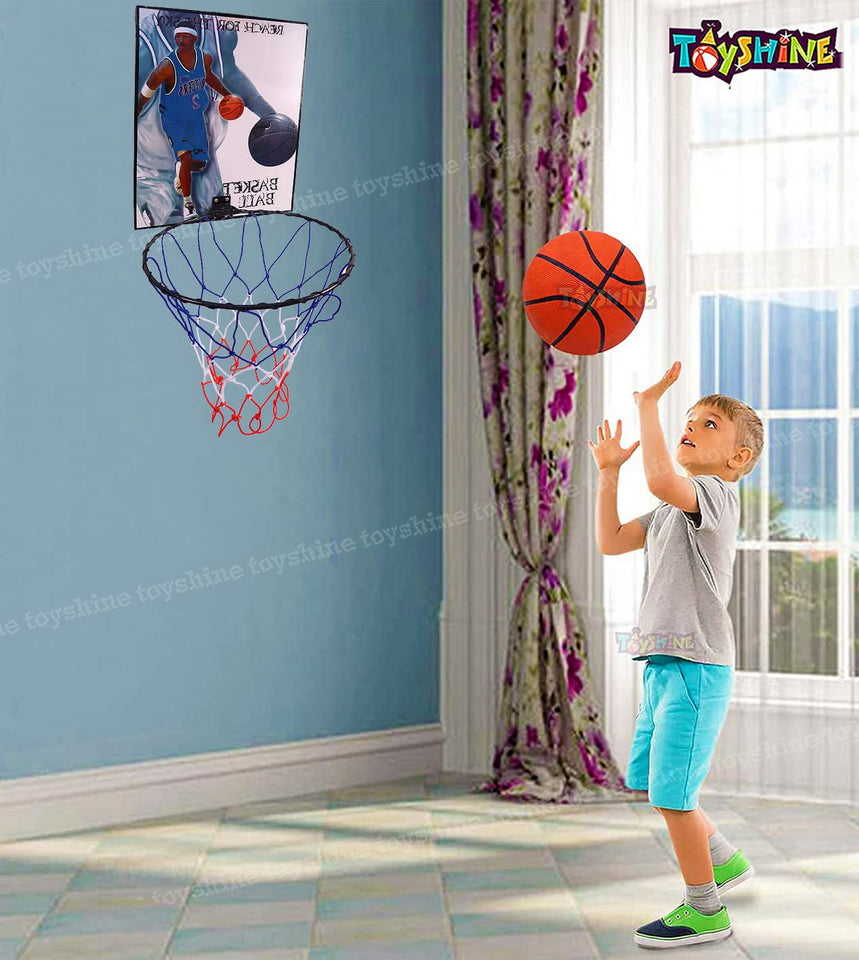 Toyshine Indoor Door and Wall Mountable Basketball Hoop Set with 7 No Basketball, Mix Color (SSTP)