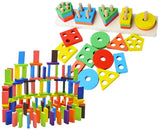 Toyshine Pack of 2 Wooden Combo - Column Blocks and Colorful 120 pcs Domino | Play Montessori Toys for Kids for Girls Boys