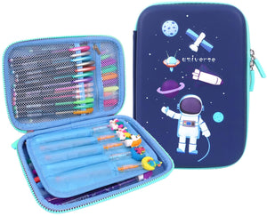 Toyshine Astronaut Space Theme 3D EVA Hardtop Pencil Case with Compartments - Kids Large Capacity School Supply Organizer Students Stationery Box - Girls Boys Pen Pouch, Blue