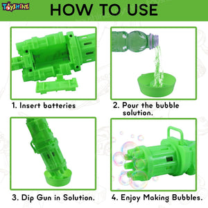 Toyshine 8 Hole Electric Bubbles Gun Gatling Bubble Machine Toy with Scoup Bottle for Children Party Favors Outdoor & Indoor Activity for Boys Girls 3 Years and Above (Green)