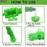 Toyshine 8 Hole Electric Bubbles Gun Gatling Bubble Machine Toy with Scoup Bottle for Children Party Favors Outdoor & Indoor Activity for Boys Girls 3 Years and Above (Green)