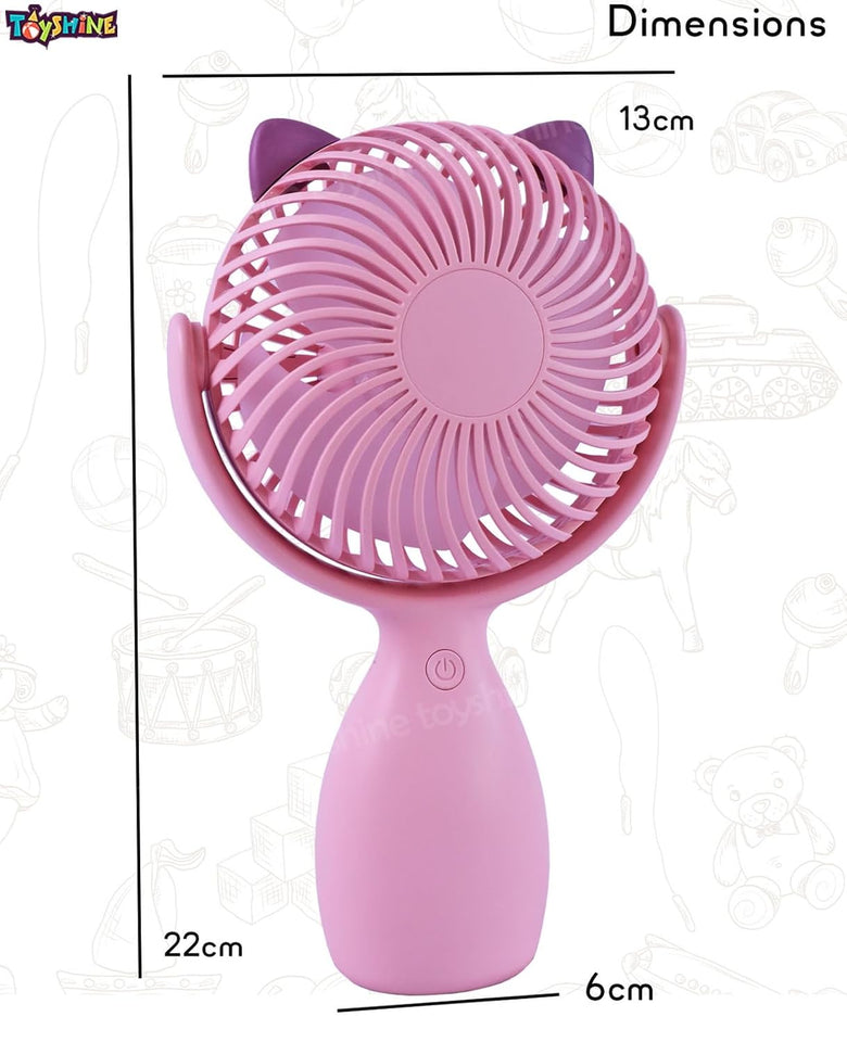 Toyshine Mini Portable Rechargeable Lanyard Handheld Fan with 3 Speed levels 180° Rotation Small Cute Kool Katty Fan for Travel/Office/Desktop Kids Girls indoor Outdoor use - Pink