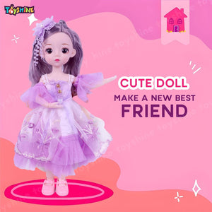 Toyshine 12 Inch Cute Doll with 3D Eyes & Beautiful Wedding Dress with Movable Joints Pretend Play Toy Birthday Gift for Age 3 Year and Above - Purple