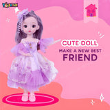 Toyshine 12 Inch Cute Doll with 3D Eyes & Beautiful Wedding Dress with Movable Joints Pretend Play Toy Birthday Gift for Age 3 Year and Above - Purple