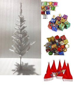 Toyshine Christmas Party Decoration, 3 Ft Tall Christmas Tree (White) with 48 Pcs Decoration Items and 10 Christmas Hats, X Mas, Decoration, Toy for Kids