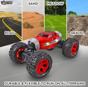 Toyshine 1:16 Scale 2.4GHz four-wheel drive Double Mode dual sided rotating Inbuilt with Chassis Elevated system and vaccum tyres remote-controlled rechargeable toy car - Red