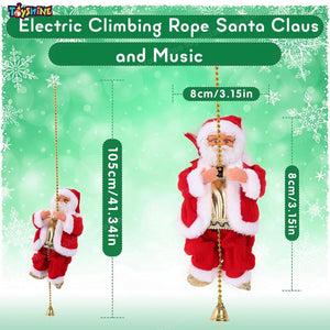 Toyshine Climbing Santa with Music, Christmas Tree Pendant Ornament Novelty Climbing Santa Claus on Rope, Holiday Decoration, Great Gift