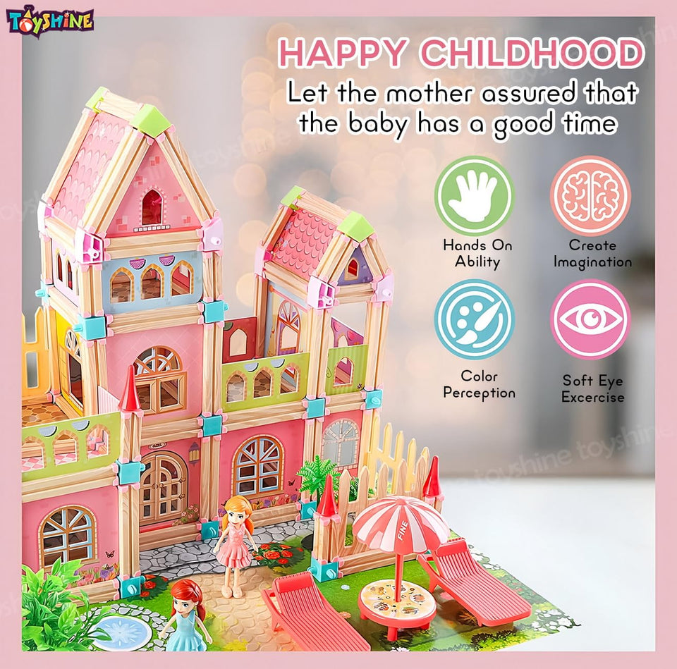 Toyshine 234 Pcs DIY Doll House Blocks with 4 Dolls Play House Learning Toy for Girl Ages 5+ Birthday Gift Develops Thinking Skills Creative Play