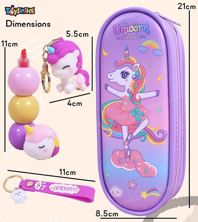 Toyshine 3 Pc Unicorn Theme Kawaii Stationary Set for Kids-Girls Aesthetic Stationery Items for School & College Students - Model A