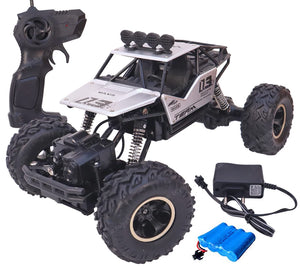 Toyshine Alloy Dirt Drift Remote Controlled Rock Car RC Monster Truck, Four Wheel Drive, 1:18 Scale 2.4 Ghz, Silver
